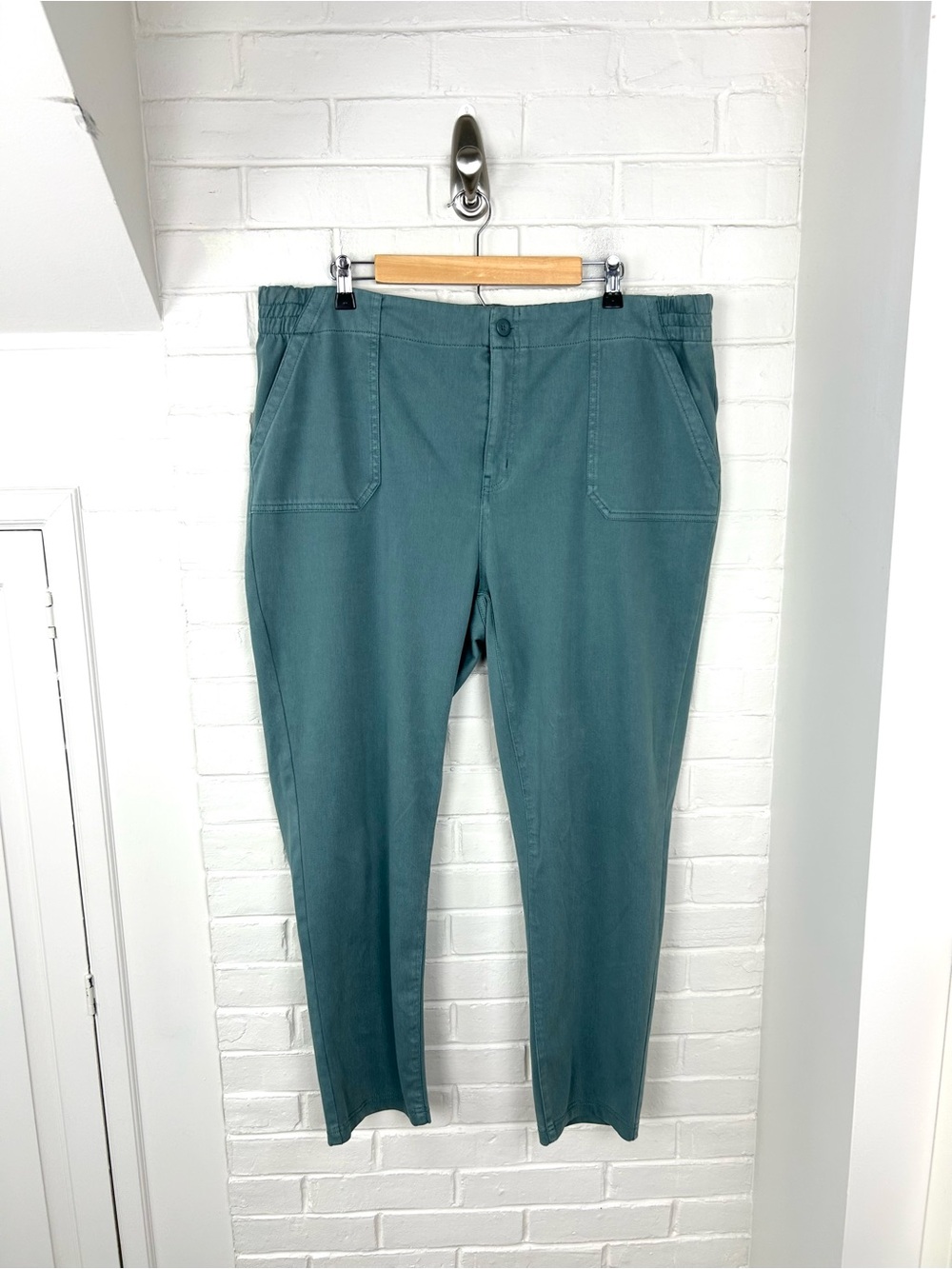 32 Degree Heat Green Teal High Rise Stretch Knit Casual Pants Size XL